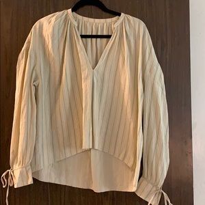 V-neck Peasant Blouse with Tie Sleeves
